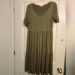 Womens Olive Green Tiered V-Neck Dress... Can be used for maternity.